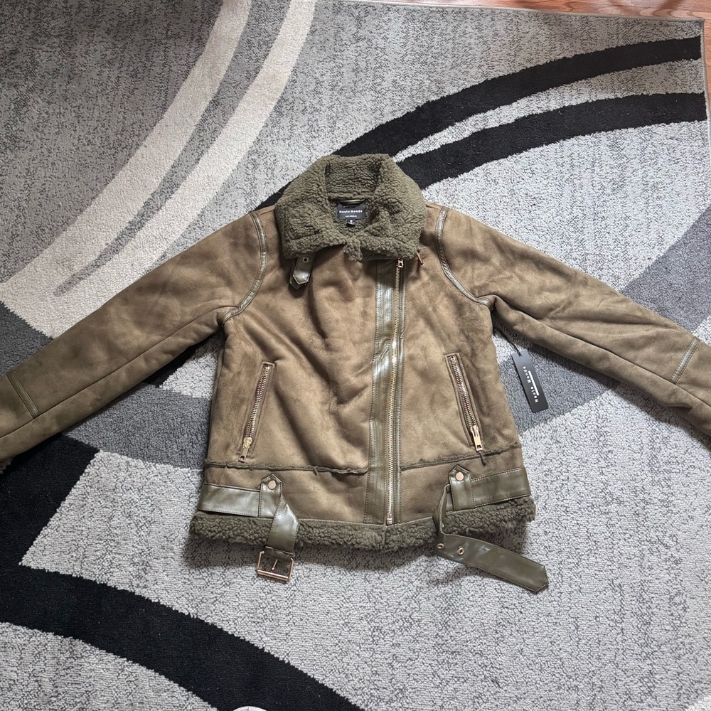 Women Khaki Shearling Jacket